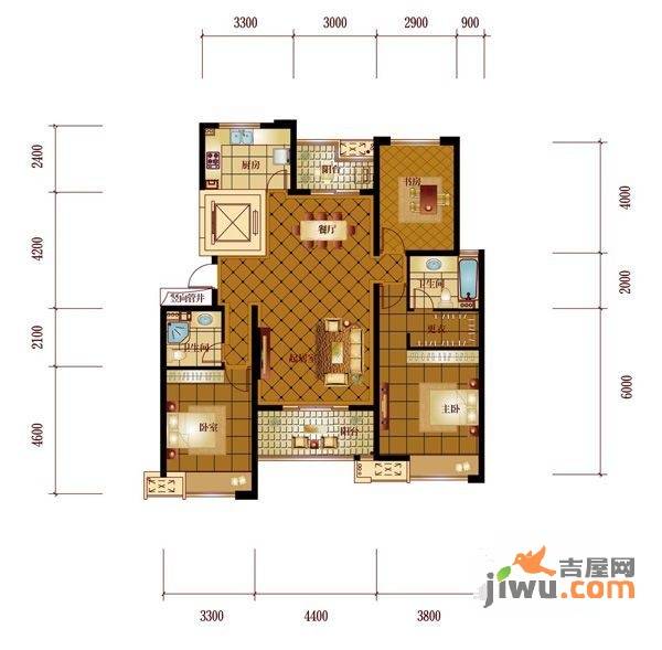 剡溪花园3室2厅2卫128㎡户型图