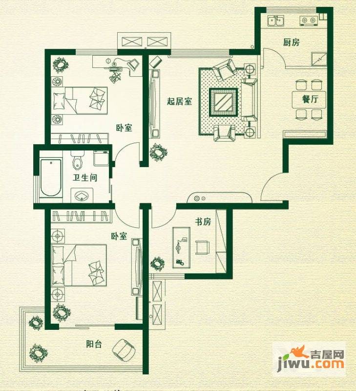 万豪绿城3室2厅1卫102㎡户型图