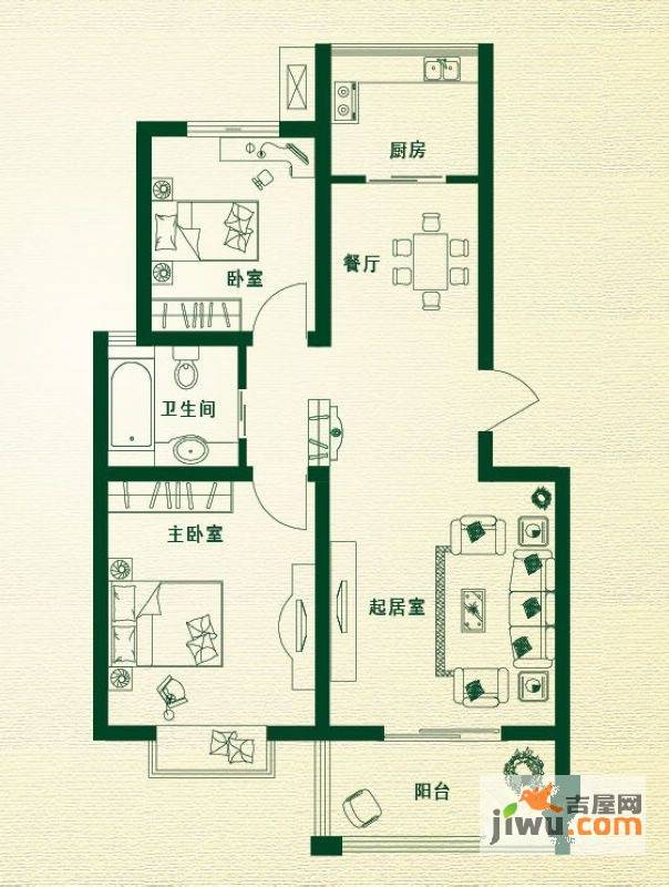 万豪绿城2室2厅1卫87㎡户型图