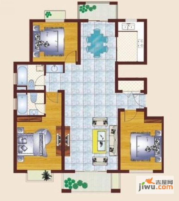 汇龙国际花园3室2厅2卫143㎡户型图