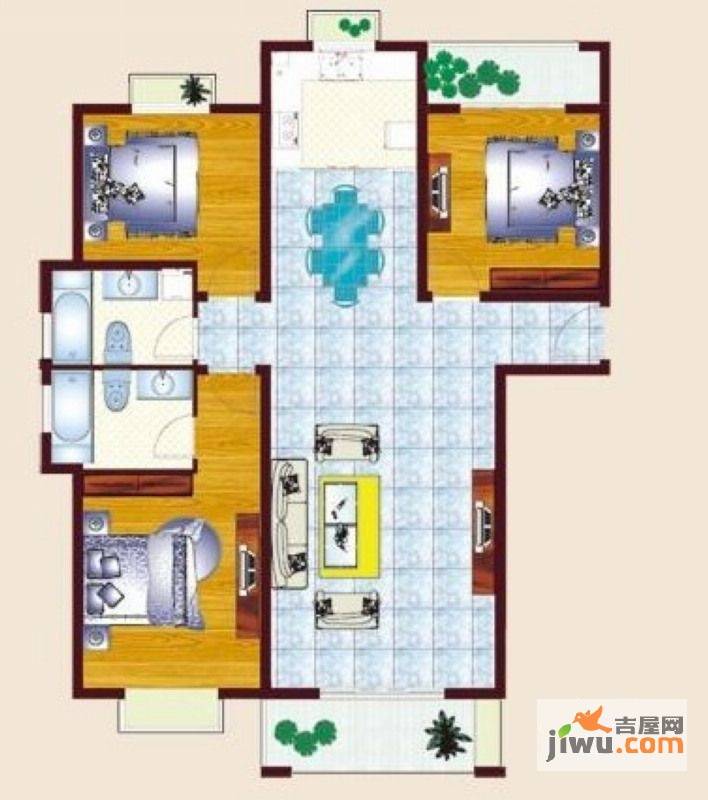 汇龙国际花园3室2厅2卫137.3㎡户型图