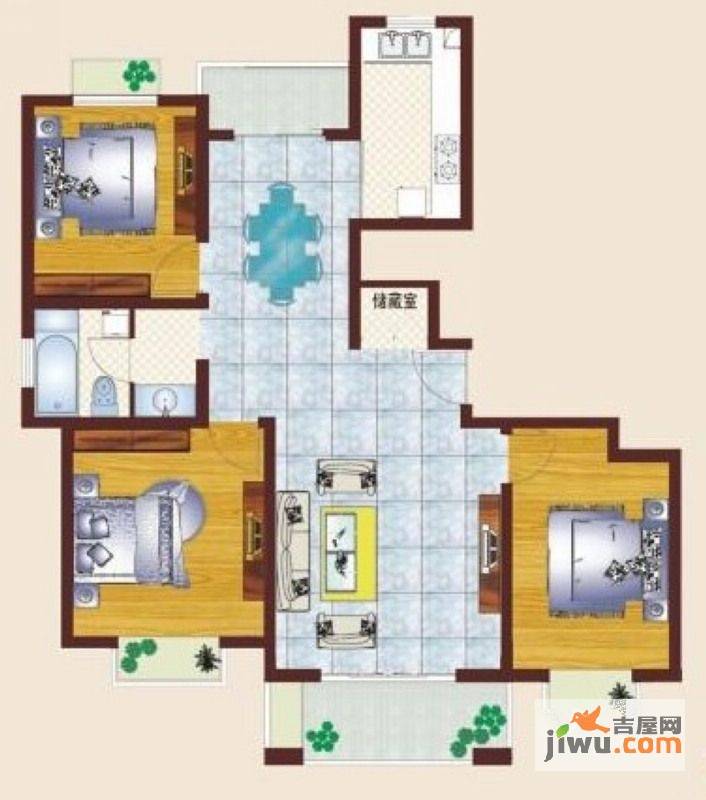 汇龙国际花园3室2厅1卫119.6㎡户型图