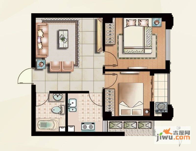 金第银座2室2厅1卫64㎡户型图