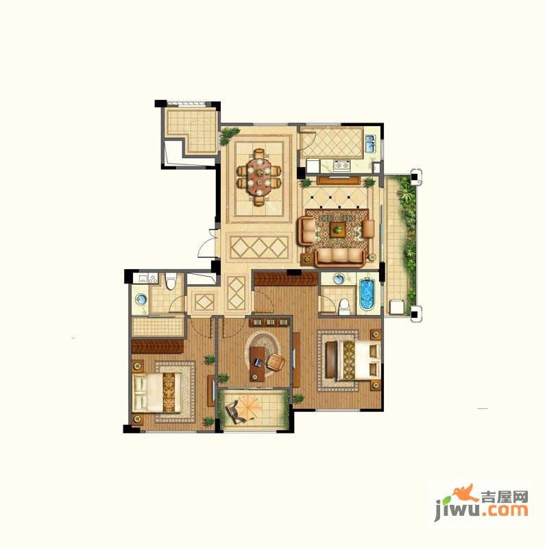 荣安蝶园3室2厅2卫137㎡户型图