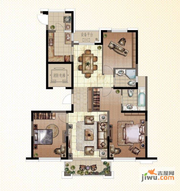 中基理想城3室2厅2卫139㎡户型图