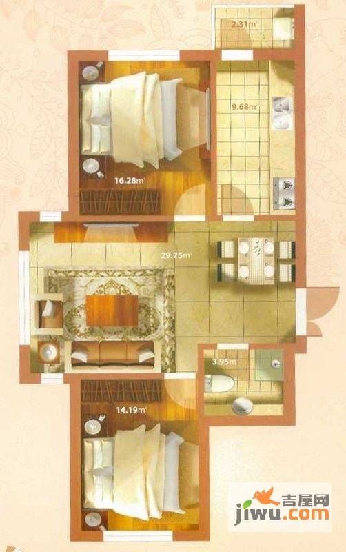 南开华府2室2厅1卫73.8㎡户型图