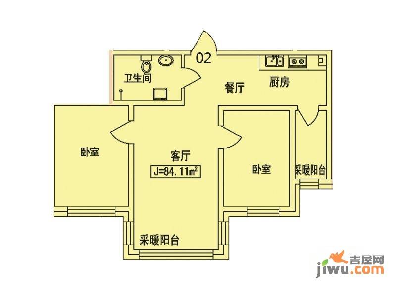 龙湖湾2室2厅1卫84.1㎡户型图