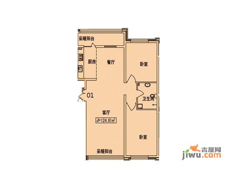 龙湖湾2室2厅1卫124.6㎡户型图