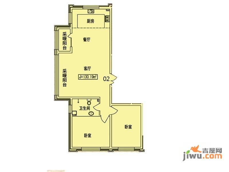 龙湖湾2室2厅1卫130.2㎡户型图