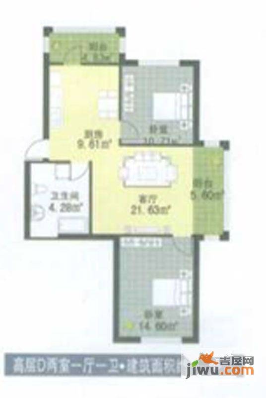 金京壹号官邸2室1厅1卫87.6㎡户型图