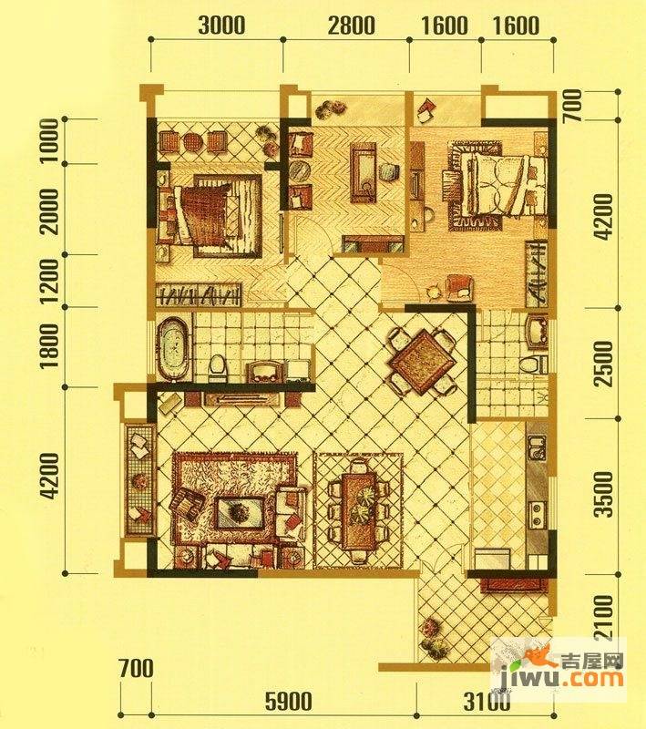 文源华都·紫京城3室2厅2卫116㎡户型图