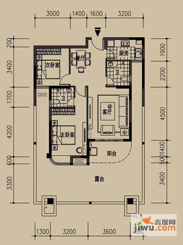 昌城月美湾2室2厅2卫84.9㎡户型图