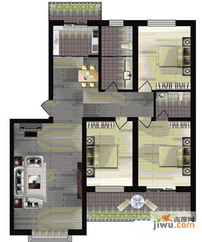 世纪新城二期3室2厅2卫145㎡户型图