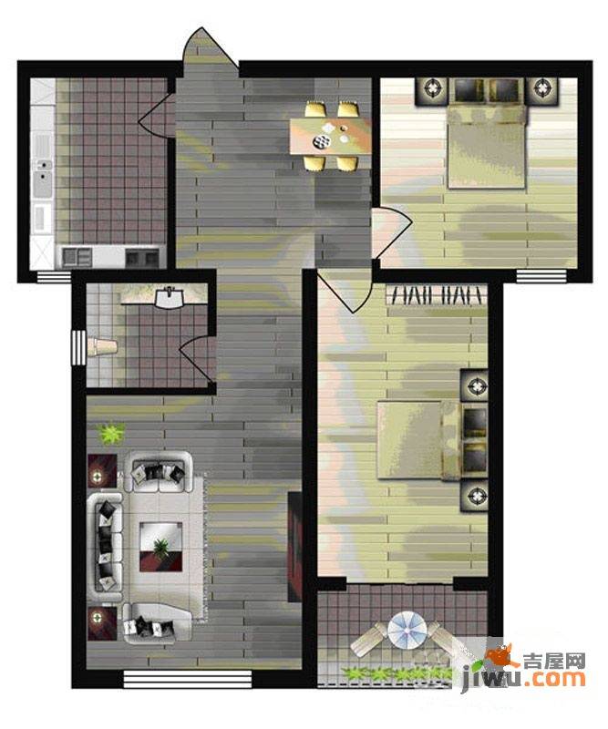 世纪新城二期2室2厅1卫93.3㎡户型图