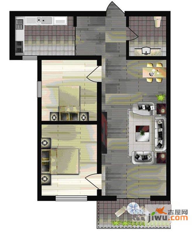 世纪新城二期2室2厅1卫74.5㎡户型图