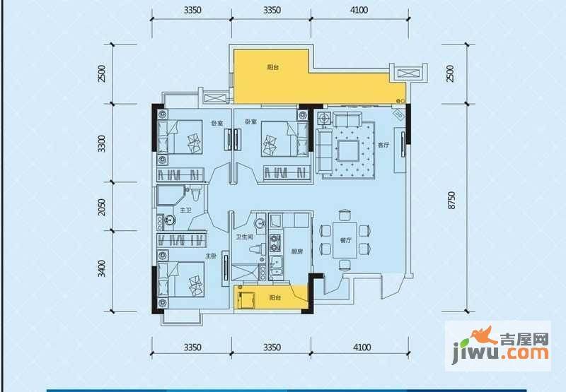 珠江愉景新城3室2厅2卫111.9㎡户型图