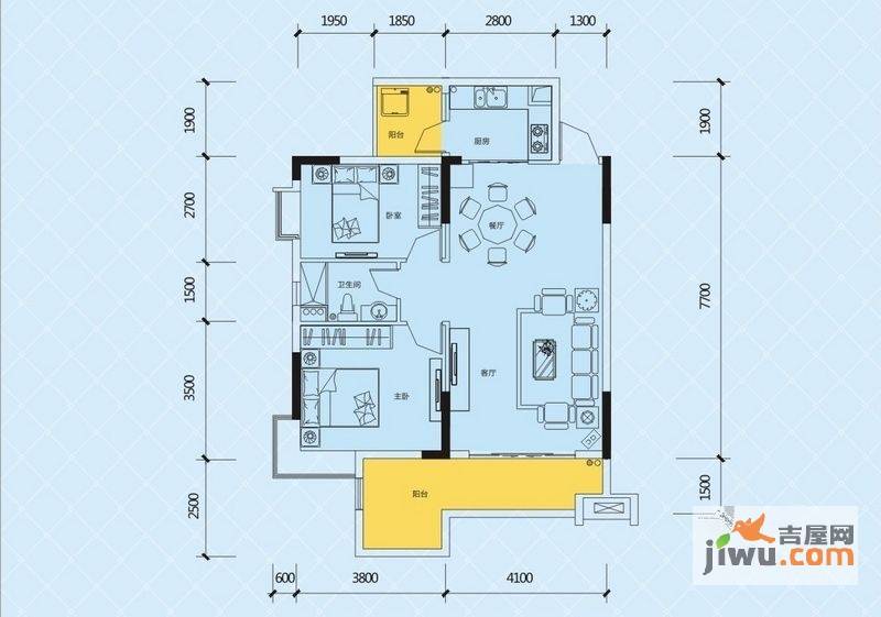 珠江愉景新城2室2厅1卫86.6㎡户型图