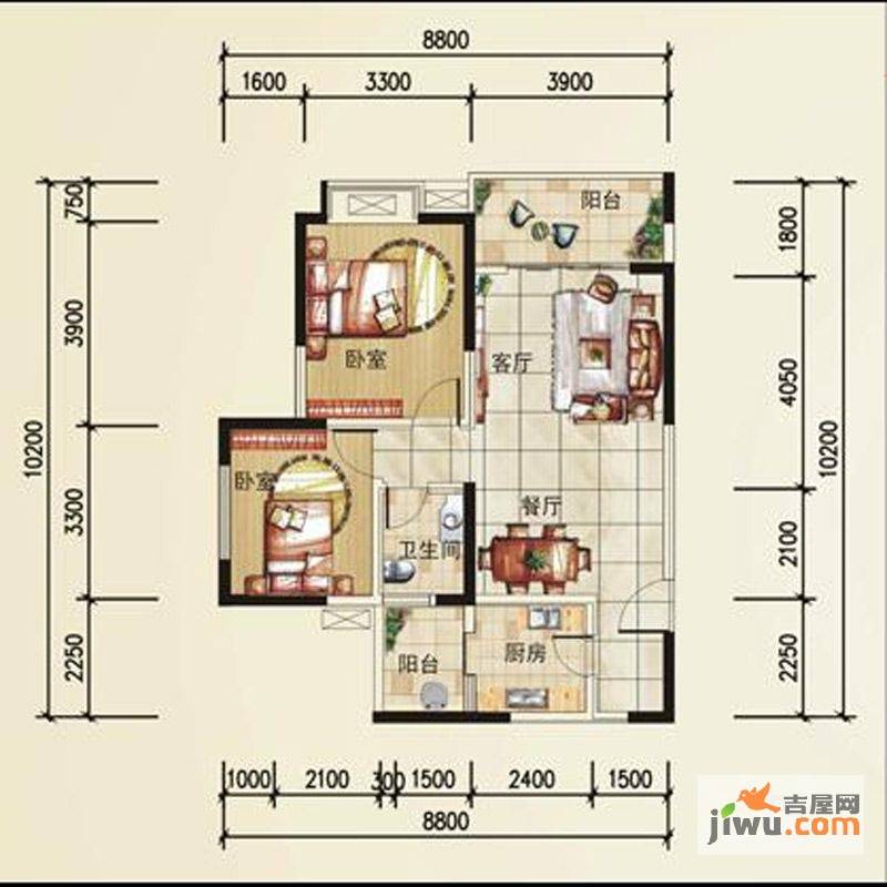 凯信水韵滨江二期公园大帝2室2厅1卫79.5㎡户型图