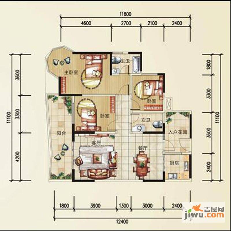 凯信水韵滨江二期公园大帝3室2厅2卫130㎡户型图