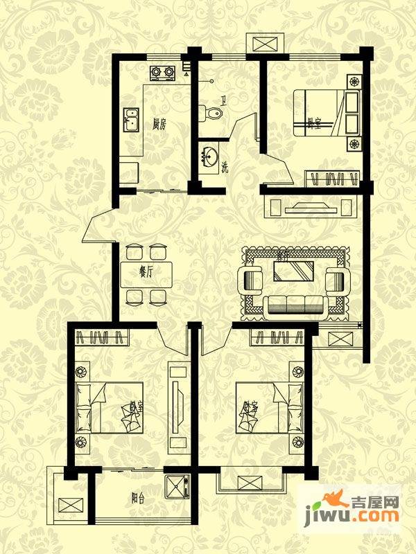 安泰华庭3室2厅1卫106.9㎡户型图