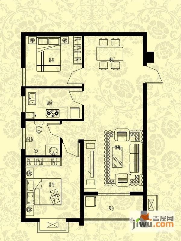 安泰华庭2室2厅1卫87.4㎡户型图