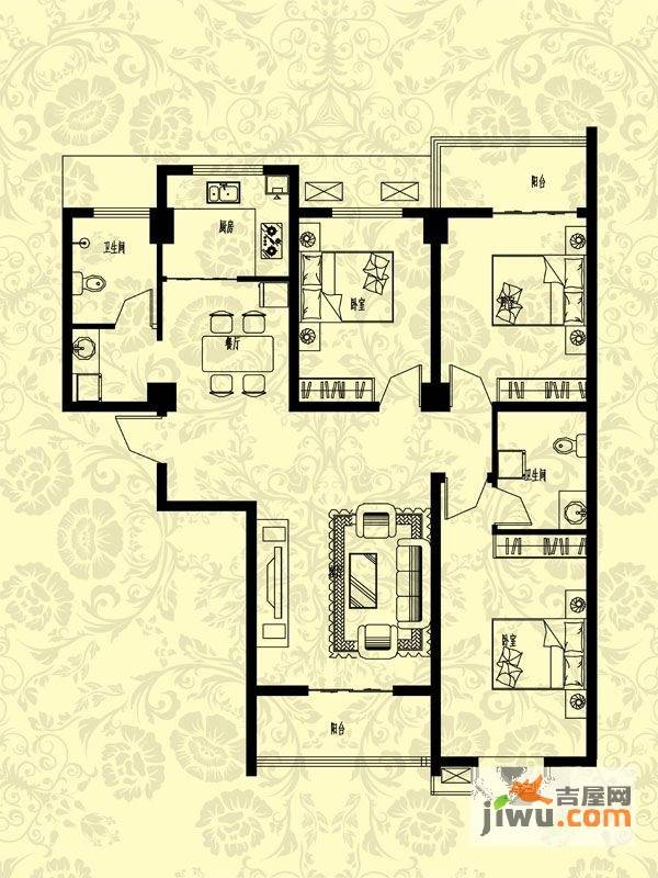 安泰华庭3室2厅2卫133.1㎡户型图