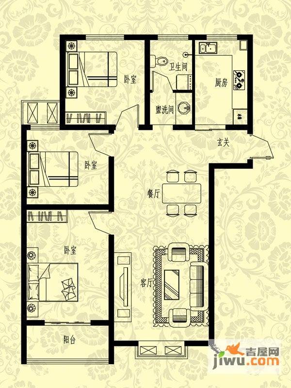 安泰华庭3室2厅1卫103.3㎡户型图