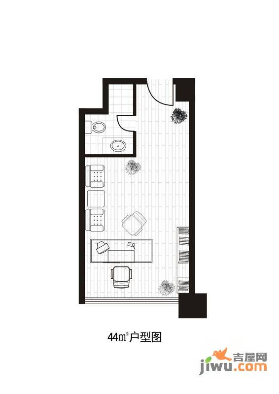 商会大厦1室1厅1卫44㎡户型图