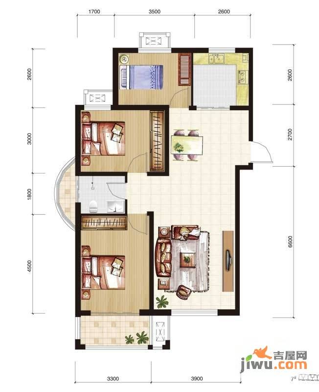 六合上城3室2厅1卫116㎡户型图