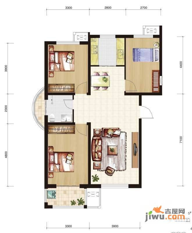 六合上城3室2厅1卫户型图