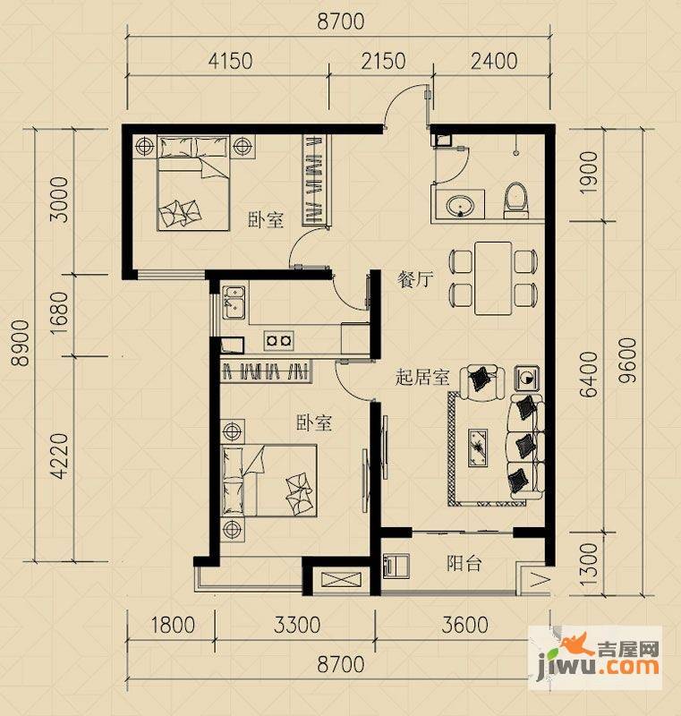 燕赵国际2室2厅1卫88.2㎡户型图