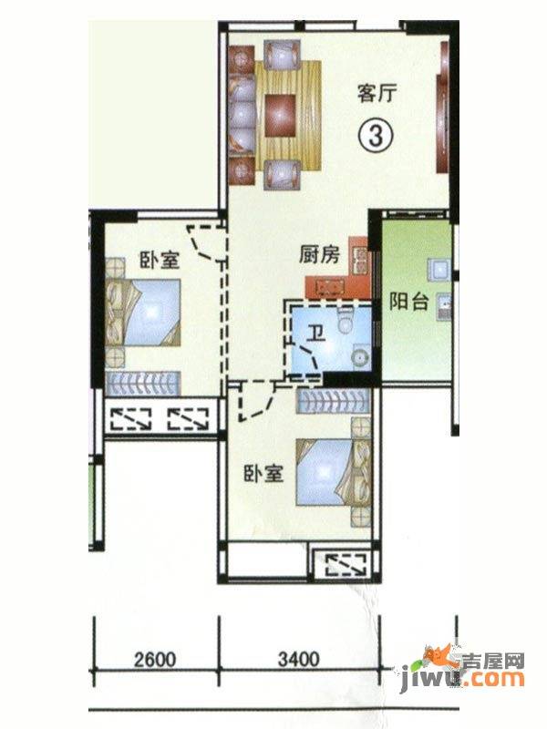 嘉晟轩2室2厅1卫72.9㎡户型图