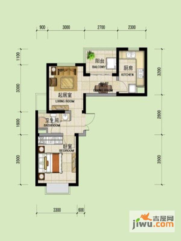 上海城1室1厅1卫户型图