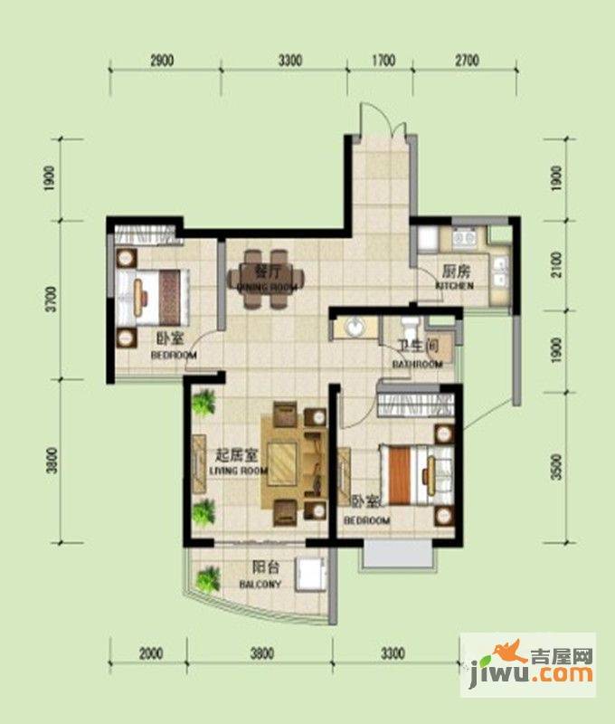 上海城2室2厅1卫户型图