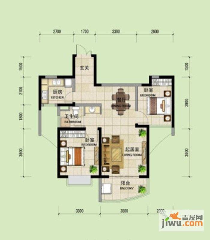 上海城2室2厅1卫户型图