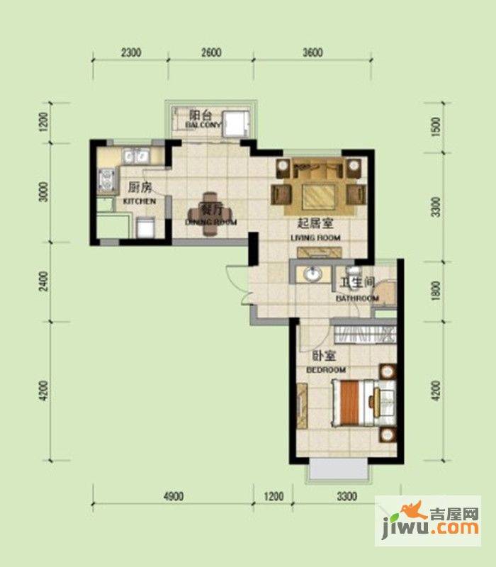 上海城1室2厅1卫户型图