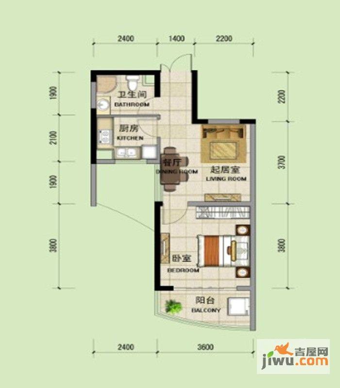 上海城1室2厅1卫户型图