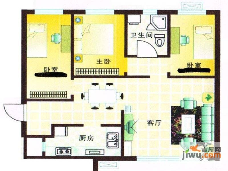 广汇凯旋门3室2厅2卫108㎡户型图