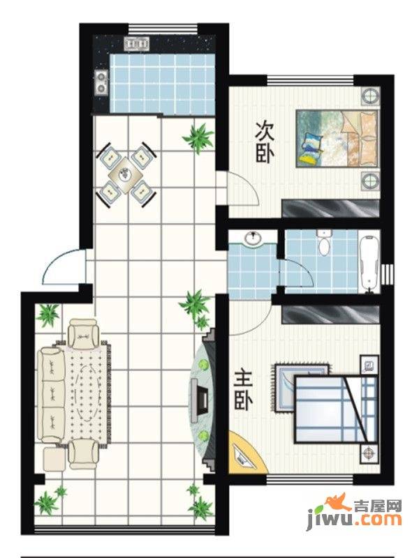 蓝天森林花苑三期2室2厅1卫89.8㎡户型图