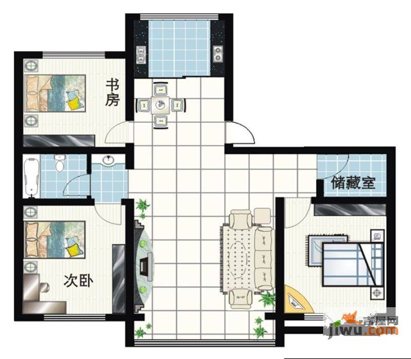 蓝天森林花苑三期3室2厅1卫102㎡户型图