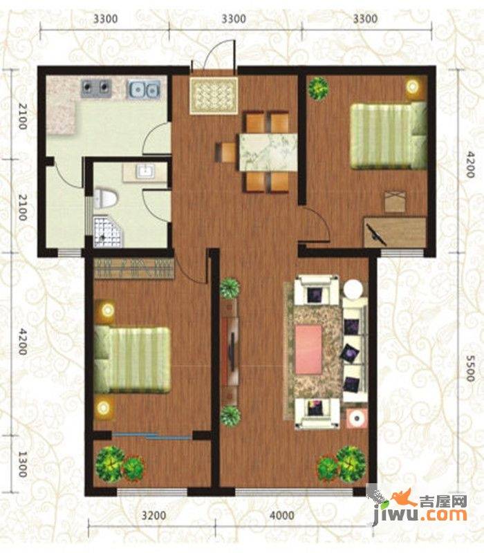 桃源九点阳光2室2厅1卫97.9㎡户型图