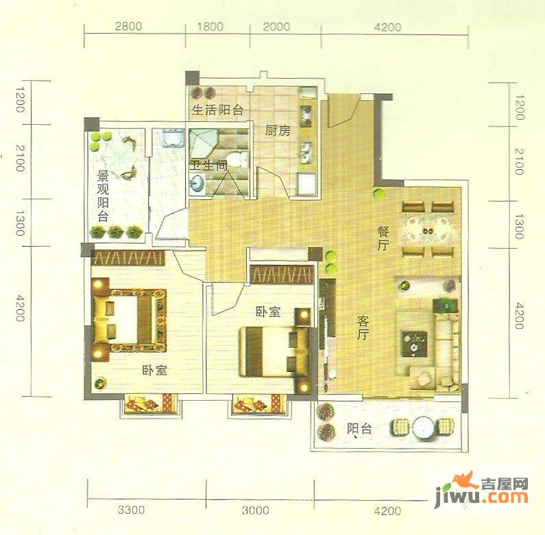 润恒国华瑞景普通住宅105㎡户型图