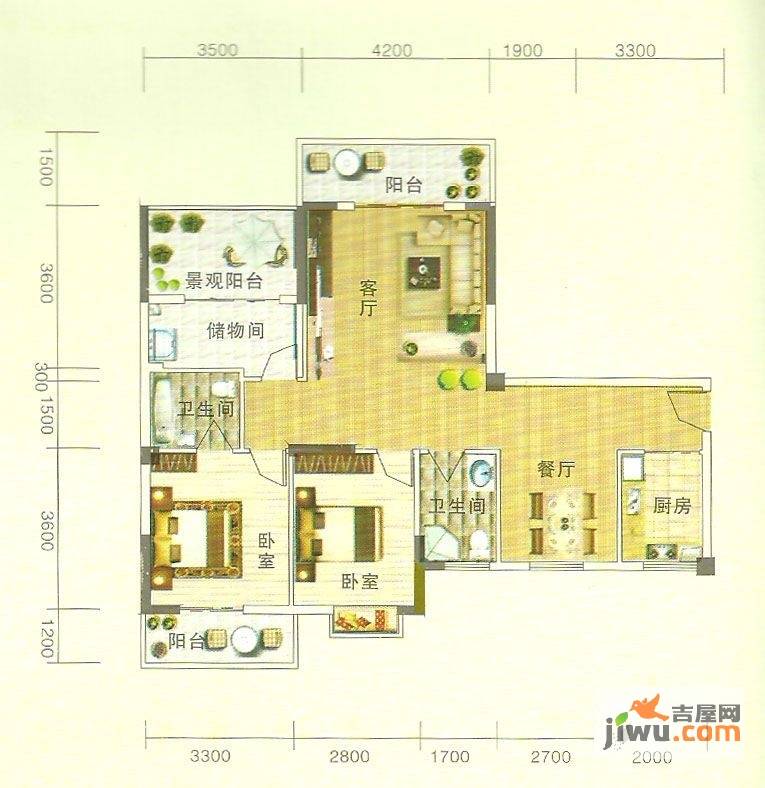 润恒国华瑞景普通住宅105㎡户型图