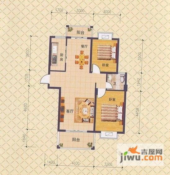 东城华庭2室2厅1卫92.8㎡户型图