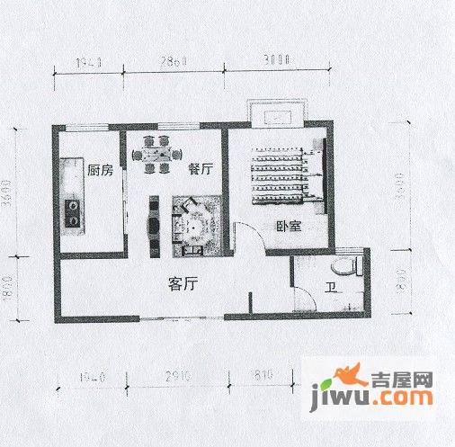 东城华庭1室1厅1卫50.1㎡户型图