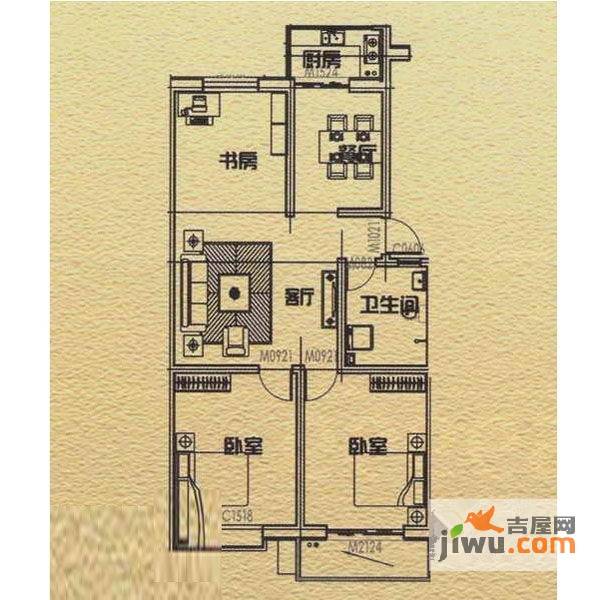 长城公寓3室2厅1卫110㎡户型图