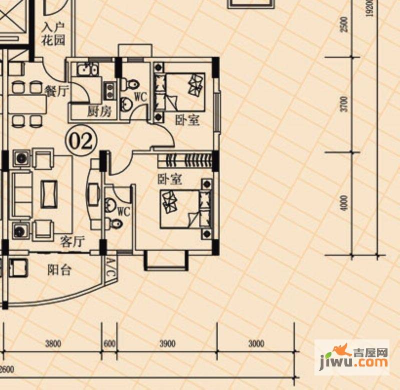 达进豪庭2室2厅2卫77㎡户型图