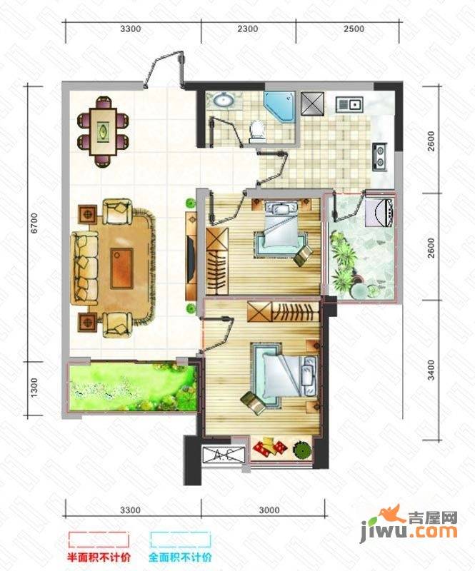 嘉州新城·海泊蓝湾32室2厅1卫66㎡户型图