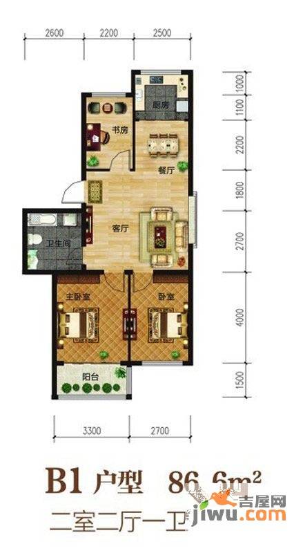 南海太阳城2室2厅1卫86.6㎡户型图