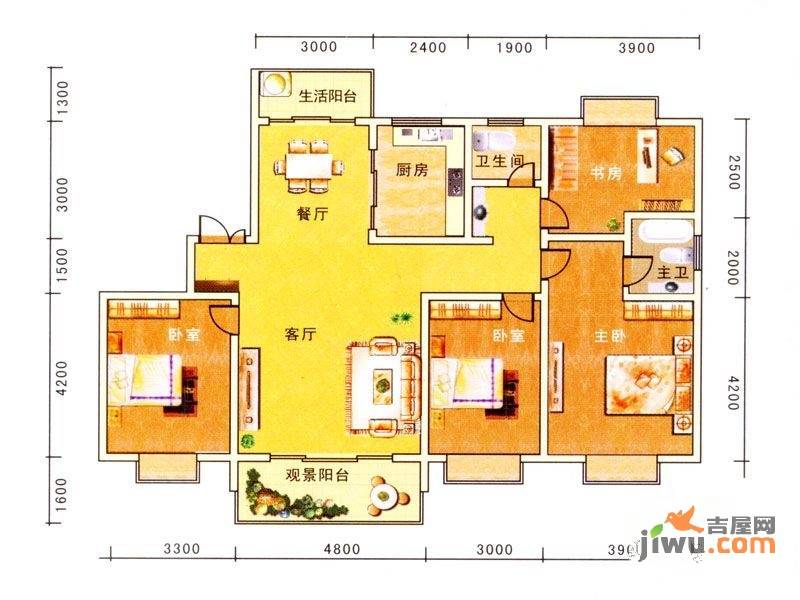 龙腾华府4室2厅2卫143㎡户型图